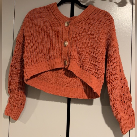 Small Orange Cropped Button Down Knitted Sweater - Picture 1 of 2